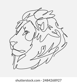 One line drawing of lion head. Editable line. Vector illustration.