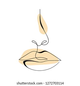 One line drawing lips. Modern minimalism art, aesthetic contour. Abstract woman portrait in the minimalist style. Continuous line vector illustration
