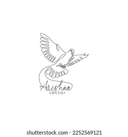 One line drawing logo illustration of a dove in flight.