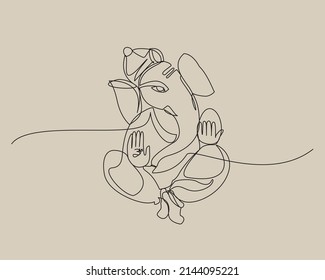 One Line Drawing Of Lord Ganesha.