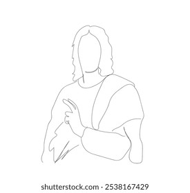 Una línea que dibuja al Señor Jesús está llena de amor. Línea continua Jesucristo.  Dibujo de línea cristiana de Jesús con personas y niños. Vector hecho a mano, no IA