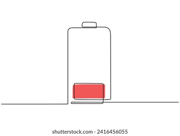 One line drawing low energy charge of battery in continuous one line art drawing.