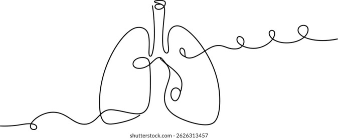 One Line Drawing of Lungs - Minimalist Medical Illustration, Minimalist line art illustration of human lungs. Perfect for medical websites, healthcare branding, and educational materials.