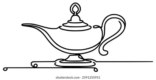 one line drawing magic lamp legend vector illustration template design