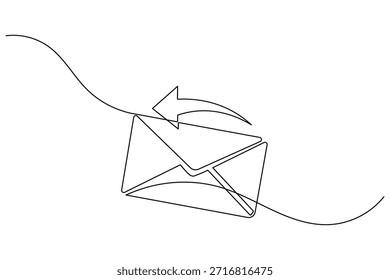 Dibujo de una línea de un sobre de correo con un símbolo de flecha de respuesta para el Comentarios de comunicación