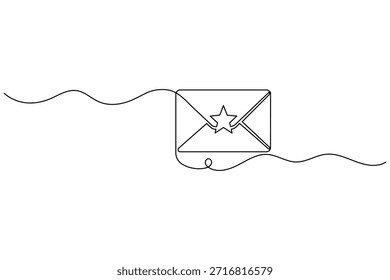 Einzeiliges Zeichnen eines Briefumschlags mit einem Sternsymbol, das eine besondere Priorität oder Favoriten darstellt
