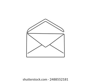 one line drawing of mail icon. Sending Email message and newsletter in simple linear style. Concept of business metaphor and creative idea. Vector illustration