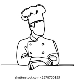 one line drawing male chef restaurant vector illustration template design