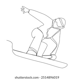 Dibujo de una línea de hombre haciendo deporte de vacaciones de invierno, esquiador de Ilustración vectorial esquí alpino actividad deportiva de invierno dibujo de línea blanca negra, Dibujo de una sola línea de deportes de vacaciones de invierno