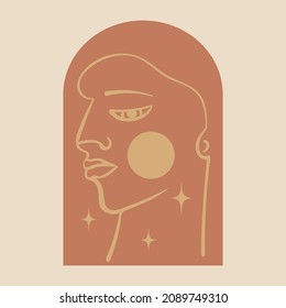 Eine Linie Zeichner Gesicht, minimaler kreativer zeitgenössischer abstrakter trendiger Stil. Mode- und Schönheitskonzept. Ästhetisches Design für Druck, Karte, Logo, Poster, T-Shirt
