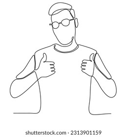 
Un dibujante de una línea que muestra los pulgares hacia arriba ilustración vectorial gráfico trazar línea continua diseño