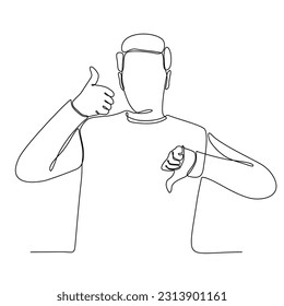 
Un dibujante de una línea que muestra los pulgares hacia arriba ilustración vectorial gráfico trazar línea continua diseño