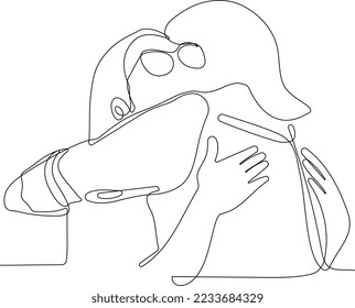 one line drawing man hugging him self vector minimalism  Single hand drawn continuous man  Vector illustration