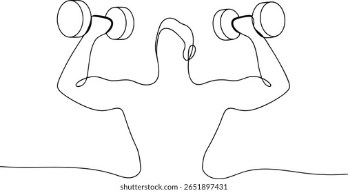 One Line Drawing of a Man Lifting Dumbbells – Fitness and Strength Concept