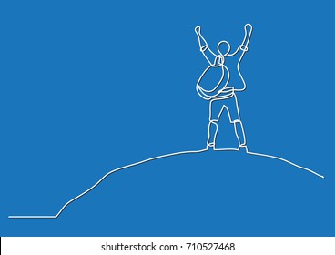 one line drawing of man on the top of the world