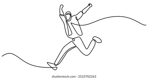 One line drawing of a man performing a jump. Simple design showcasing the joy of movement. Vector illustration.