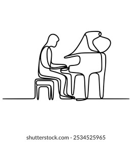 one line drawing man playing piano vector illustration template design