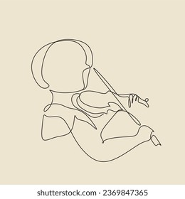One line drawing. A man plays the violin. 