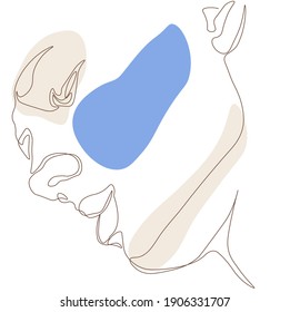 One line drawing man portrait, minimal creative contemporary abstract trendy style. Fashion and beauty concept. Aesthetic design for print, card, logo, poster, T-shirt. Continuous line art vector