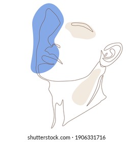 One line drawing man portrait, minimal creative contemporary abstract trendy style. Fashion and beauty concept. Aesthetic design for print, card, logo, poster, T-shirt. Continuous line art vector