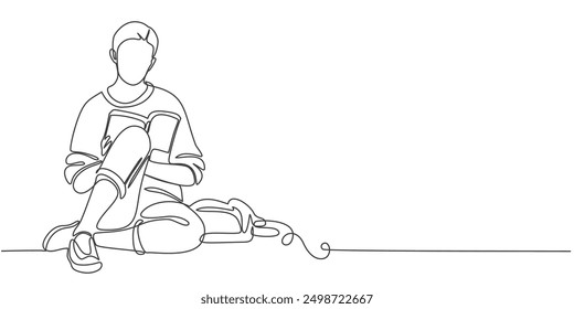 one line drawing of a man reads a book. Hand drawn style illustration for education concept. simple modern drwaing