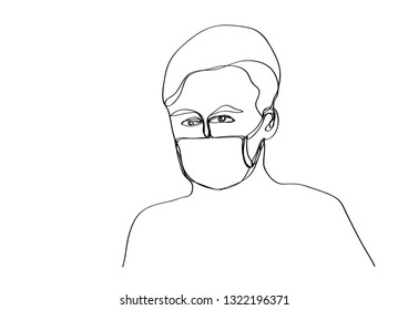 one line drawing of man with safety mask vector eps.10