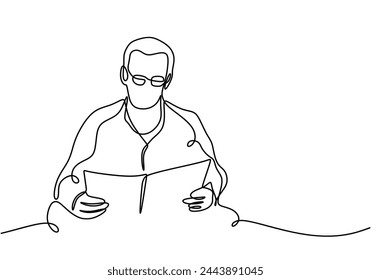one line drawing of man sitting and reading