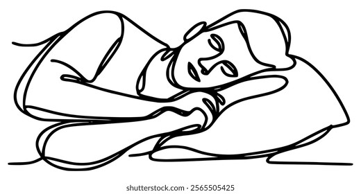one line drawing man sleeping vector illustration template design