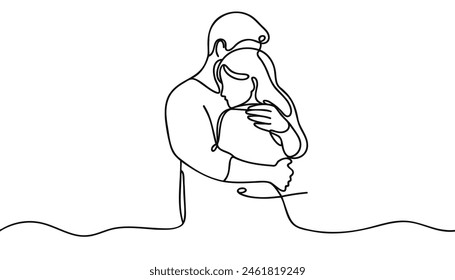 one line drawing of man and woman hugging vector minimalism. Single hand drawn continuous of man and woman in romantic moment. Vector illustration