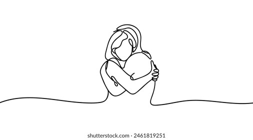 one line drawing of man and woman hugging vector minimalism. Single hand drawn continuous of man and woman in romantic moment. Vector illustration