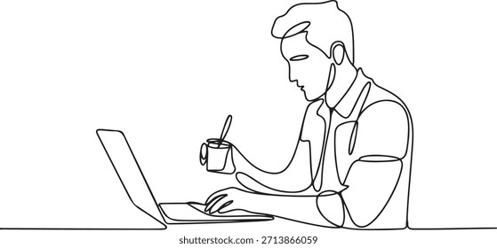 Desenho de uma linha de um homem que trabalha para a produtividade. Desenho de ícone de uma linha com fundo branco
