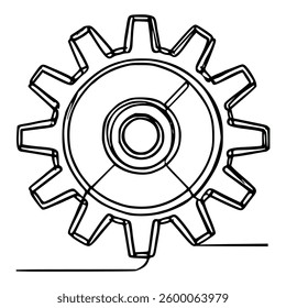one line drawing mechanical gear vector illustration template design