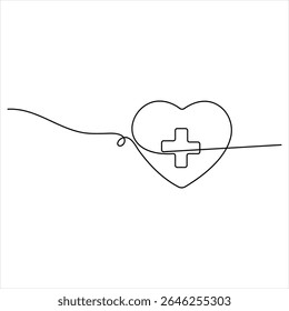 One Line Drawing of Medical First Aid Icon with Heart Minimalist Healthcare and Emergency Symbol Vector Illustration