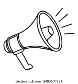 One line drawing megaphone. Loudspeaker in continuous lines style. Symbol of sale, hiring or event announcement