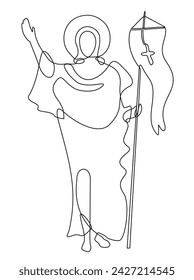 One line drawing the minimal hand of Jesus Christ. One continuous single drawn line art doodle spirituality Jesus Christ sermon, prayer. Isolated image of a hand drawn outline on a white background.