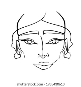 Dibujo de una línea de un retrato femenino de estilo mínimo. Puede usar la impresión de camisetas, el concepto de belleza y moda, bodas, afiches, decoración.