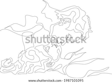 one line drawing minimalist couple kissing face illustration in line art style

