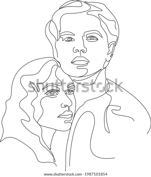 One Line Drawing Minimalist Couple Face Stock Vector (Royalty Free ...