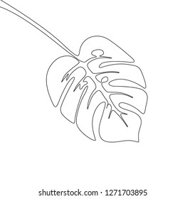One line drawing monstera branch.Continuous line exotic tropical plant.
