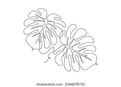 Dibujo de una línea del vector hoja de monstera. Arte moderno de una sola línea, contorno estético. Perfecto para la decoración del hogar como afiches, arte de pared, ilustración vectorial