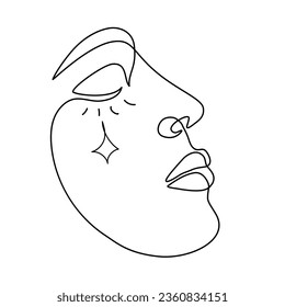 One line drawing moon face. Sleep time. Abstract slepeeng face vector line illustration