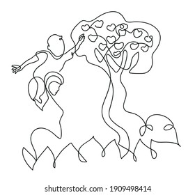 One line drawing of mother and little child are playing together on nature.
One continuous line drawing of family concept.
