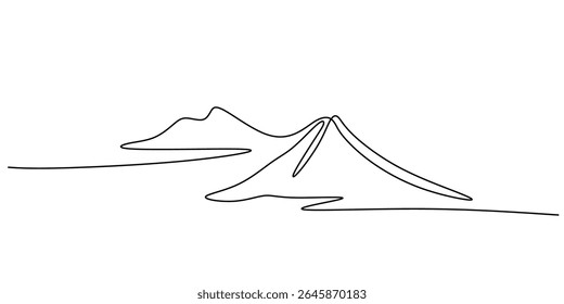 Um desenho de linha de uma montanha simbolizando realização e objetivos, ideal para um design de logotipo de negócios ou gráfico motivacional.