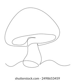 One line drawing of a mushroom. Minimalist style captures the essence of the mushroom with clean, flowing lines, highlighting its natural beauty and organic