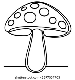 one line drawing mushroom vegetable healthy food vector illustration template design