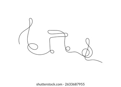One line drawing music notes and microphone, minimalist vector illustration design
