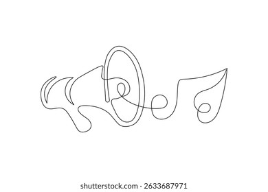 One line drawing music notes and microphone, minimalist vector illustration design
