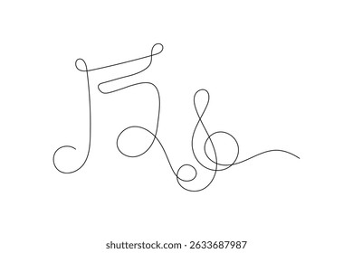 One line drawing music notes and microphone, minimalist vector illustration design
