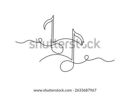 One line drawing music notes and microphone, minimalist vector illustration design
