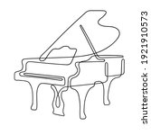 One line drawing. Musical acoustic instrument grand piano with an open lid.